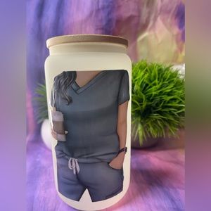 Nurse Nurse Nurse 16oz Glass Tumbler with straw and bamboo lid